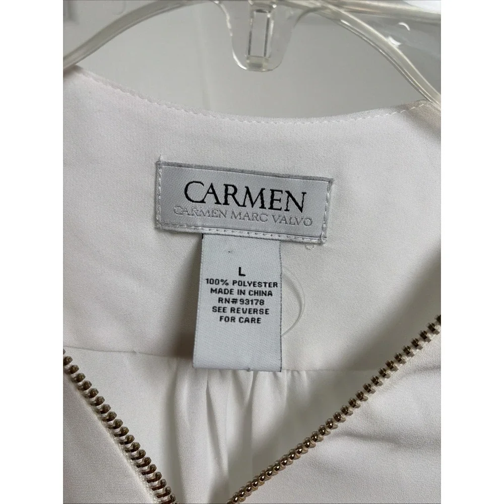 Carmen Marc Valvo Half Zip Blouse Womens Size L White Gold Zipper Top Office - Picture 3 of 5